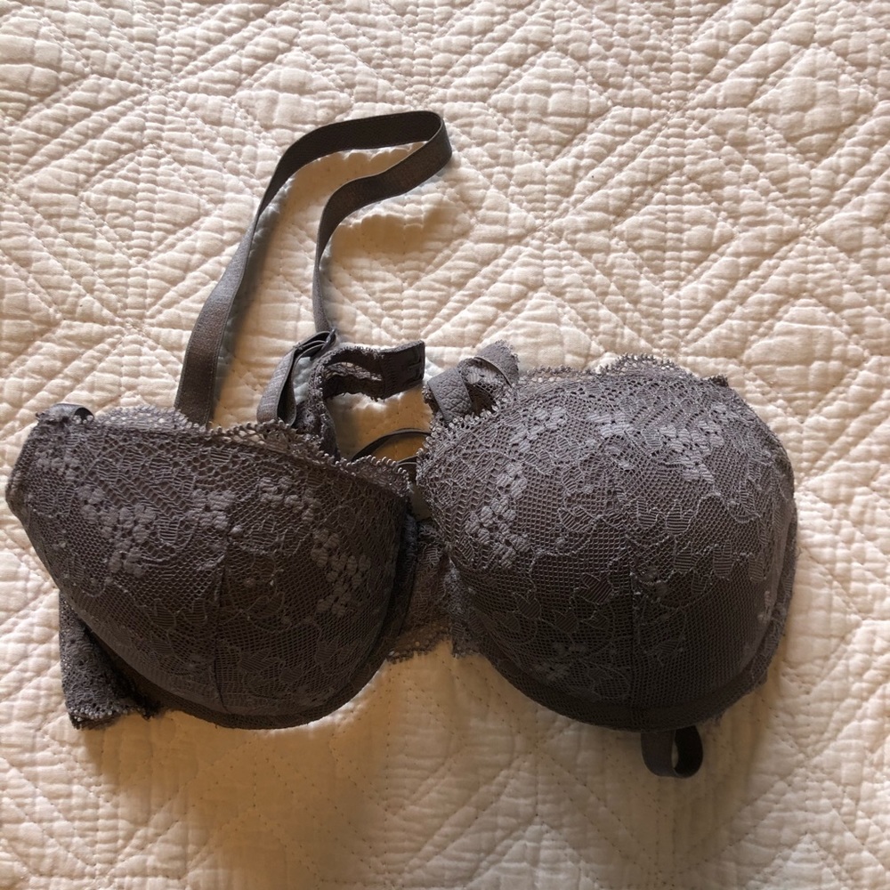 Lavender gray lace balconette bra